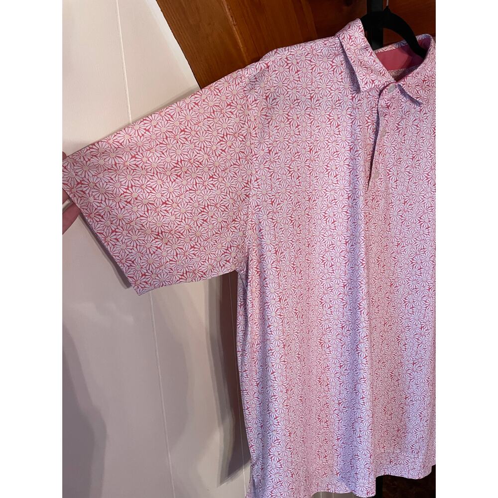 FootJoy Men's Golf Polo Shirt Pink All Over Print Daisy Performance Stretch sz L - Picture 5 of 9